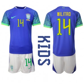 Maillot de foot Brésil Eder Militao #14 Extérieur enfant Monde 2022 Manches Courte (+ pantalon court)